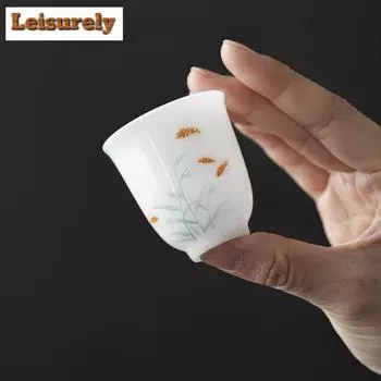 35 мл расписанная вручную чашка для чая «Собачий хвост» из белого нефрита, глиняный фарфор, мастер-чашка, маленькая кружка для медитации, чайный набор «Кунг-фу»