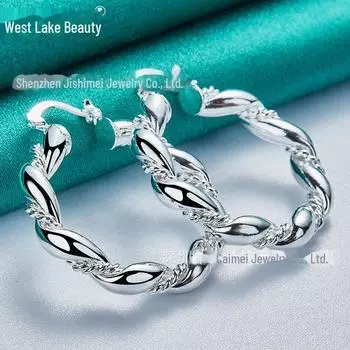 35 мм серебряные серьги в виде витой веревки для женщин - West Lake Jewelry ME218-35mm