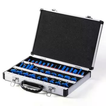 35-Piece Set 1/4 Handle Blue Window Aluminum Box Woodworking Milling Cutter Trimming Knife Fillet Knife Bevel Knife Fillet Knife Diy Worker 35-Piece Set 1/4 Handle - Blue