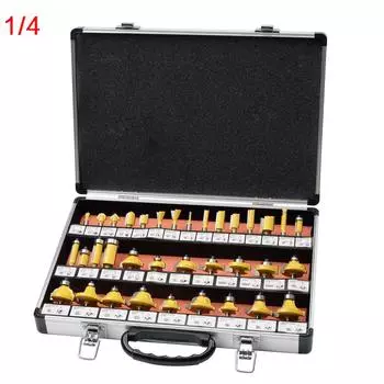 35-Piece Woodworking Milling Cutter Set, Trimmer Woodworking Milling Cutter, Cutter Head Set 1/4 Handle 1/2 Handle 35-Piece Set 1/4 Handle - Yellow