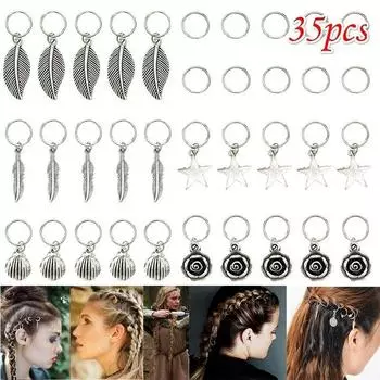 35 Pieces / Set Metal Braid Jewelry Ring Hair Buckle DIY Hairpin Round Buckle Pigtail Headdress Leaf Star Hair Ornament
