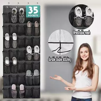 35 Pockets Over the Door Shoe Organizer Large Mesh Pockets With 4 Hooks Transparent Fabric Shoe Rack Storage Bag For Bedroom