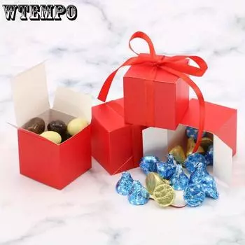 35 шт. Красных коробок для подарков, бумажные квадратные подарочные коробки с лентами, подарочные упаковочные коробки для ювелирных изделий, мыла, идеально подходящие для свадеб, дней рождения, вечеринок 35pcs красный