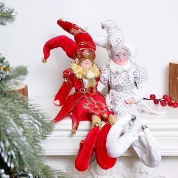 35 см Эльф Мальчик Куклы Игрушка С Маской Рождественская Елка Подвесные Украшения Висячие Украшения Домашний Декор Новогодние Подарки 35cm красный