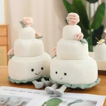 35 см Веселый свадебный торт Высокий уровень внешнего вида Цветочный торт Плюшевая игрушка Креативный сюрприз День рождения Праздник Подарок другу Кукольная комната Декор 28cm белый