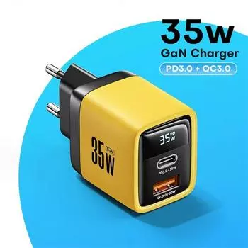 35 Вт GaN зарядное устройство светодиодный дисплей QC3.0 30 Вт 25 Вт PD PPS быстрая зарядка USB тип C зарядное устройство для iPhone 14 Pro Samsung S23 Xiaomi EU Plug жёлтый