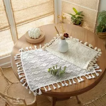 35cm*45cm Table Mat Placemats Bohemia Cotton Washable Hollow Out Handmade Hook Woven Placemat Ornament Home Decorations