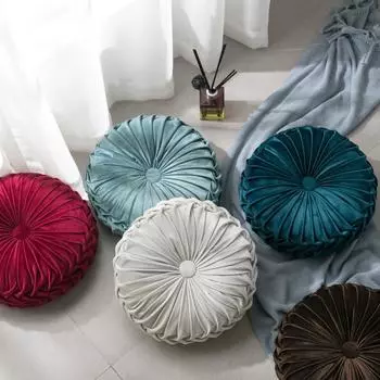 35cm Decorative Round Velvet Pleated Throw Pillows Couch Cushion Floor Pillow Vintage Pumpkin Throw Pillows For Sofa Chair Bed