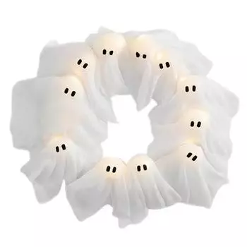 35cm Ghost Wreath 11 LED Lights Spooky Front Door Hanging Decor Halloween Wreath Haunted House 35x35cm
