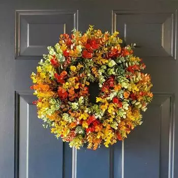 35cm Hanging Artificial Autumn Wreath Garden Farmhouse Home Decoration Eucalyptus Background Wall Window Decor Front Door Wreath