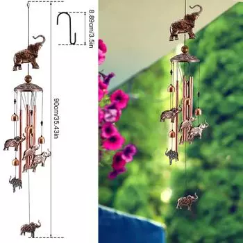 35inch Wind Chimes With Elephant Metal Tubes Outdoor Garden Yard Decoration Retro Creative Hanging Wind Chimes Ornaments