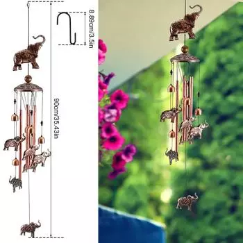 35inch Wind Chimes With Elephant Metal Tubes Outdoor Garden Yard Decoration Retro Creative Hanging Wind Chimes Ornaments