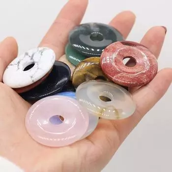 35x35 мм натуральный камень бусины с большими отверстиями круглый кристалл розовый кварц агат лазурит опал белая бирюза свободные бусины для изготовления ювелирных изделий DIY аксессуары 35mm-White Turquoise