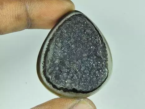 35X45X08 MM Dyed Black Onyx Druzy Agate Pear Cabochon Loose Gemstone 99Cts. SK-4674