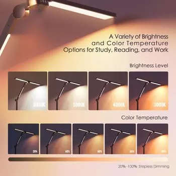 360° 24W Double Head LED Desk Lamp Dimmable 4 Colour Temperatures 5 Brightness Level Remote Control Eye Protection Reading Light US Plug