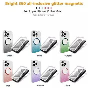 360 All-Inclusive Glitter Clear Phone Case For iPhone 16 Pro Max 15 Plus 14 Pro 13 12 11 For Magsafe Shockproof Slim Transparent Magnetic Cover iPhone 16 розовый