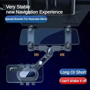 360° Car Rearview Mirror Mobile Phone Holder Telescopic and Adjustable Rotating Universal Telescopic Clip-on Car Holder