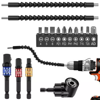 360 Degree Angle Socket Adapter Drill Nut Attachment Power Hand Tool Part Driver Extension Set Screwdriver Holder Flexible Drill бежевый