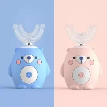 360 градусов детская электрическая зубная щетка U-образная перезаряжаемая для детей автоматические звуковые зубные щетки умный таймер синий свет IPX7