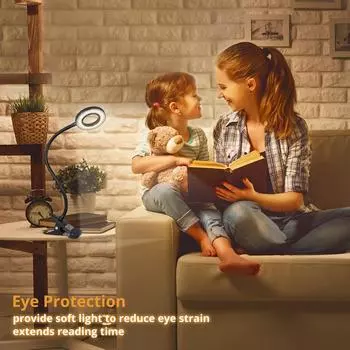 360° Гибкая настольная лампа с 48 светодиодами, зажимом на гусиной шее, настольный светильник для чтения, USB-зажим для защиты глаз, ночник для книг, лампа для чтения и учебы чёрный