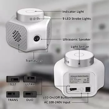 360-градусный отпугиватель животных Многофункциональный ультразвуковой отпугиватель мышей с двумя динамиками и преобразованием частоты Отпугиватель комаров Отпугиватель тараканов European standard серебряный