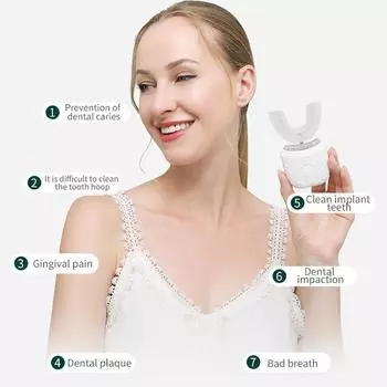 360 градусов интеллектуальная автоматическая звуковая электрическая зубная щетка U-типа 3 режима зубная щетка USB зарядка отбеливание зубов синий свет