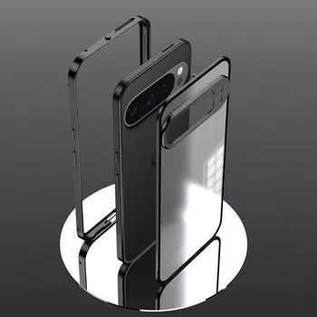 360 градусов полный корпус защита прозрачный чехол для Google Pixel 9 Pro XL 8A 7 Pro алюминиевый сплав гибридный жесткий ПК ударопрочный матовый прозрачный чехол для телефона Google Pixel 9 чёрный