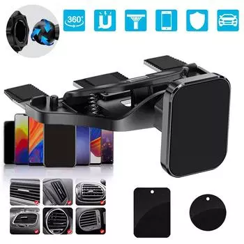 360 Магнитный автомобильный держатель для CD-дисков, воздуховыпускное крепление, держатель для iPhone 12 Xr Samsung S10, сотовый телефон GPS one size чёрный