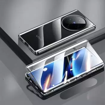 360 Металлический чехол из закаленного стекла с полной защитой для Vivo X200 Pro X200pro Противоударный бампер задняя крышка для Vivo X 200 X100 Pro For Vivo X200 Pro чёрный