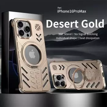 360° металлический вращающийся магнитный чехол для iPhone 16 15 Pro Max Magsafe беспроводной зарядкой ароматерапия без оправы прохладный чехол For iPhone 16 Pro Max чёрный