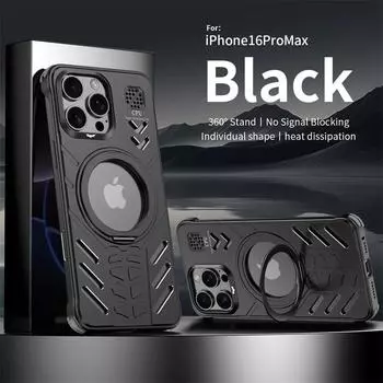 360° металлический вращающийся магнитный чехол для iPhone 16 15 Pro Max Magsafe беспроводной зарядкой ароматерапия без оправы прохладный чехол For iPhone 16 Pro Max чёрный