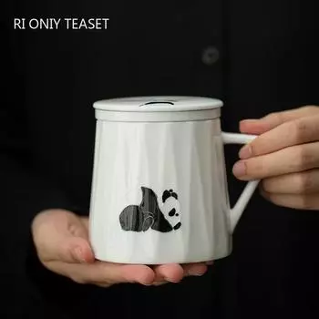 360 мл китайская расписанная вручную керамическая чашка для чая с пандой и ситечком, фарфоровая чашка ручной работы, кружка для разделения воды, дорожная чайная утварь 12.5x10.7cm 360ml