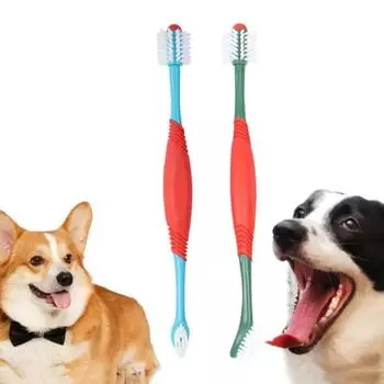 360° Pet Double Head Toothbrush Soft Bristle Cat Grooming Toothbrush For Dogs Cats зелёный