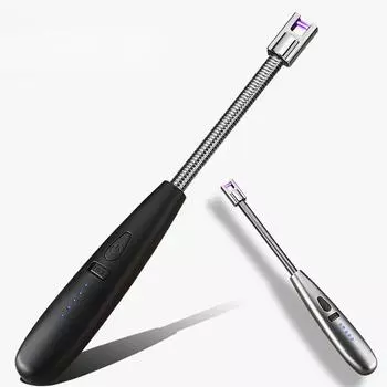 360° плазменная импульсная электрическая дуговая зажигалка уличный ветрозащитный беспламенный пистолет для зажигания барбекю кухонная зажигалка USB с дисплеем питания чёрный