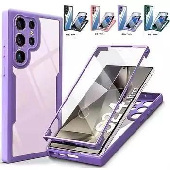 360 полноэкранный защитный чехол для телефона с высокой прозрачностью для Samsung S24 Ultra S23 Plus S22 S21 FE A55 A35 A25 A15 4G 5G Samsung S24 темно-зеленого