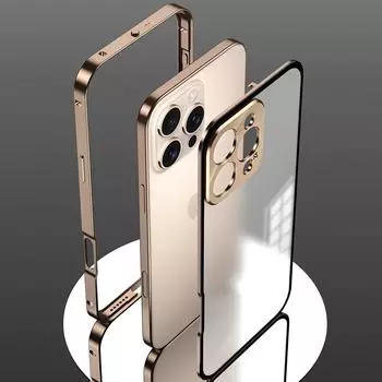 360 Полный Защитный Алюминиевый Сплав Гибридный Жесткий ПК Чехол Для iPhone 16 Plus 15 Pro Max 14 Pro 13 12 Двусторонний Прозрачный Противоударный Прозрачный Чехол iPhone 16 чёрный