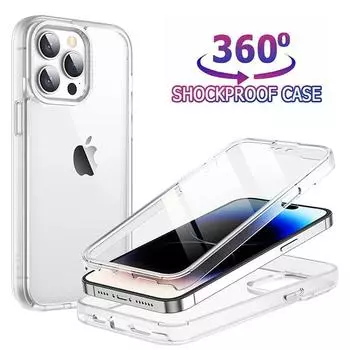 360 противоударный защитный чехол из ПК + ТПУ для iPhone 14 15 Pro max Samsung S24 S23 Redmi Note 13 12 11 iphone 7/8 чистый