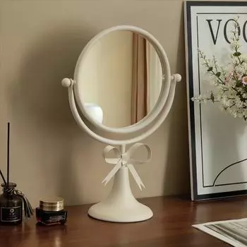 360° Rotatable Makeup Mirror Light Luxury Iron Frame Bow Vanity Mirror Simple High Definition Desktop Stand Mirror