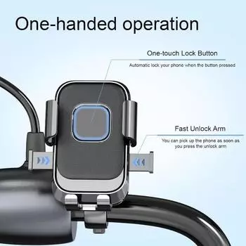 360° Rotatable Phone Holder Bike Phone Mount One Hand Operation GPS Clip Handlebar Stand for Motorcycle and ATV Scooter