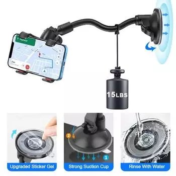 Вращающийся на 360° автомобильный держатель для телефона, универсальное крепление на лобовое стекло, подставка для мобильного телефона, GPS-телефон, гибкий кронштейн, автомобильные аксессуары чёрный