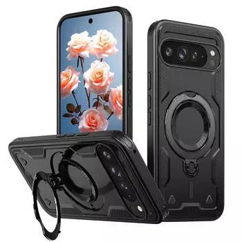 360° Rotating Kickstand Magnetic Case for Google Pixel 9 Pro XL Armor Magsafe Wireless Charging Cover for Google Pixel 9 Case For Pixel 9 чёрный