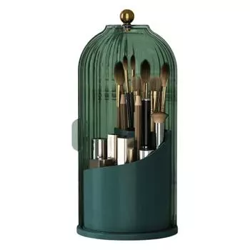 360° Rotating Makeup Brush Holder With Lid Dustproof Large Capacity Luxury Cosmetic Organizer Lipstick Container Transparent