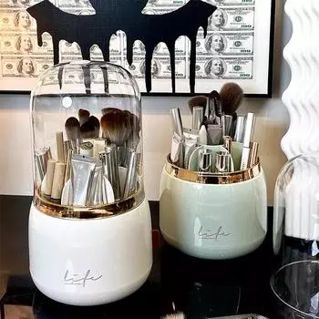 360° Rotating Makeup Organizer Lipstick Eyebrow Pencil Storage Box Cosmetic Storage Makeup Brushes Holder белый