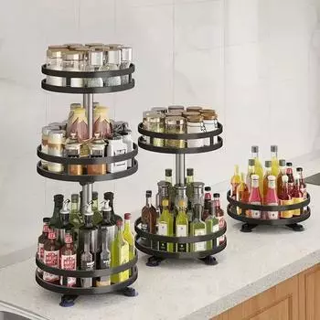 360 Rotation Spice Rack Multi-Layer Spices Cans Seasonings Storage Tray Multifunctional Bathroom Storage Rack Kitchen Organizer