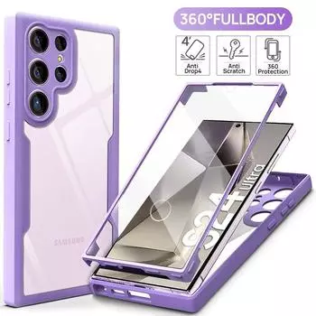 360° силиконовый чехол для Samsung Galaxy S24 Ultra S22 S23 S21 Plus Fe A54 A34 A24 A14 A53 A33 A23 A13 противоударный полный защитный чехол Galaxy S21 синий