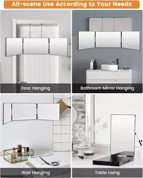 360 тройное зеркало портативное с регулируемой высотой телескопических крючков идеально подходит для самостоятельной стрижки волос макияжа необходимое для перемещения белый