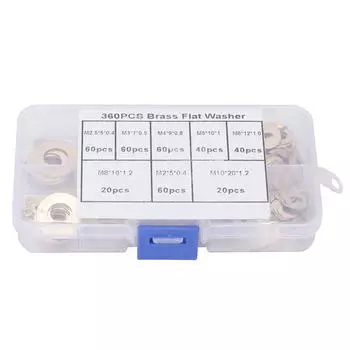 360pcs M2 M2.5 M3 M4 M5 M6 M8 M10 Brass Washer Metal Flat Gasket Ring Kit