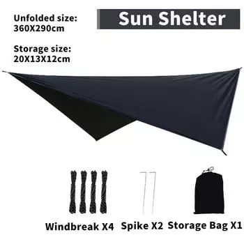 360x290 см тент водонепроницаемый абажур сверхлегкий садовый навес от солнца открытый кемпинг туристический пляжный навес от солнца 360*290CM чёрный