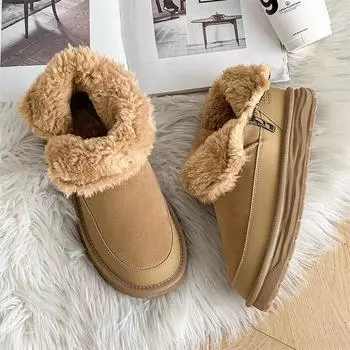 3615 winter snow boots men s leather thick-soled heightened side zipper non-slip velvet cotton shoes arctic warm shoes 38-Male size