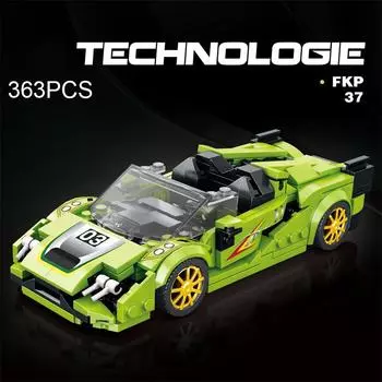 Строительные блоки гоночный спортивный автомобиль чемпион скорости автомобиль модель транспортного средства собрать кирпичи мальчики игрушки дети рождественский подарок 363 шт чёрный/зелёный